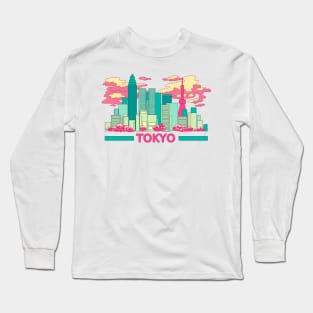 The colorful Tokyo skyscrapers and the cherry blossom Long Sleeve T-Shirt